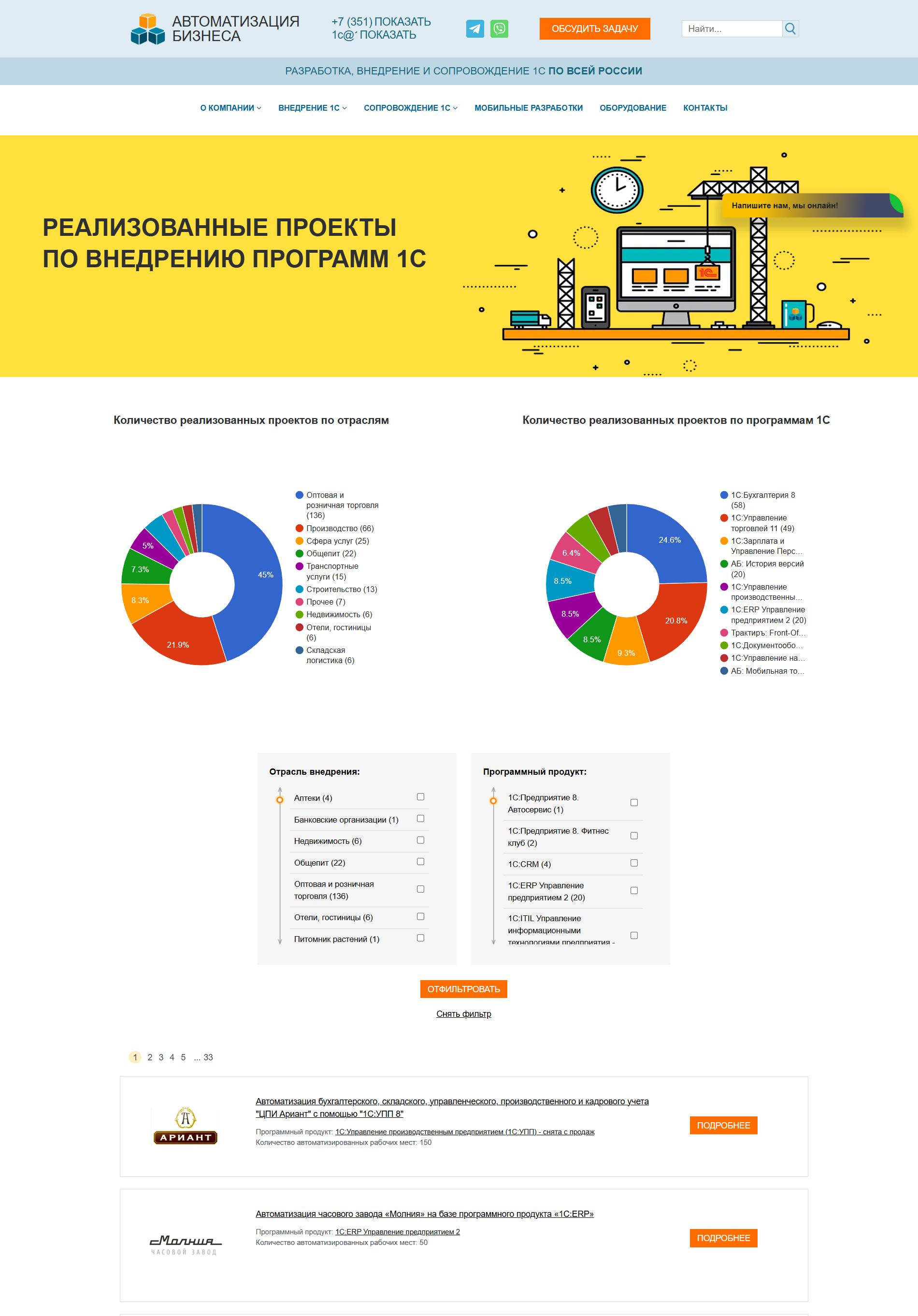 Раздел проектов сайта 1cab.ru